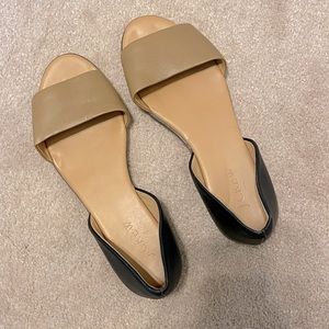 J. Crew Black & Tan Peep Toe D’orsay Flats